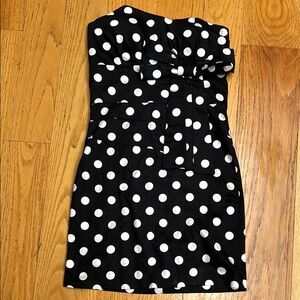 Polka Dot Strapless Dress with front bow Y2K small